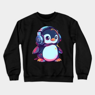 Cool Penguin With Headphones Crewneck Sweatshirt